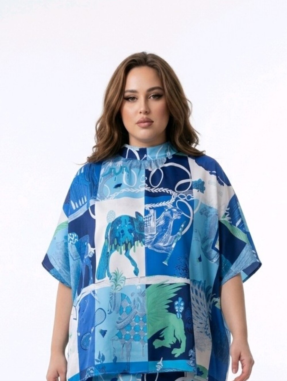 Blue Patchwork Print Blouse